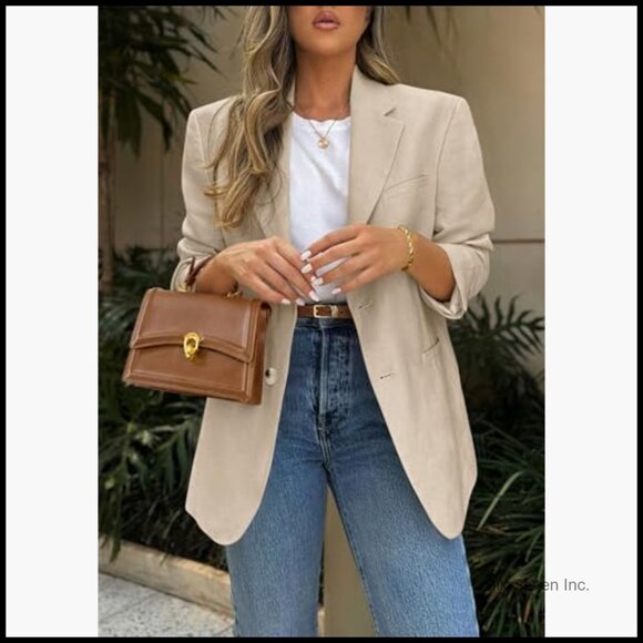 Long Sleeve Open Front Blazer with Pockets, Notch Lapel - Picture 4 of 7